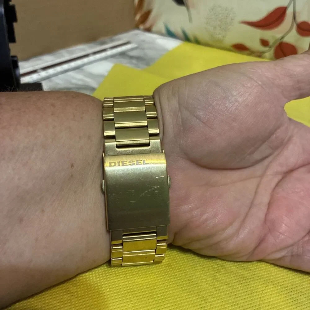 Diesel Double Down Watch Men DZ-1466 46mm Gold Tone Working